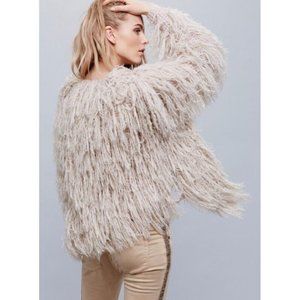 Free People Ivory Pink Faithful Shaggy Boho Cardigan Sweater Jacket